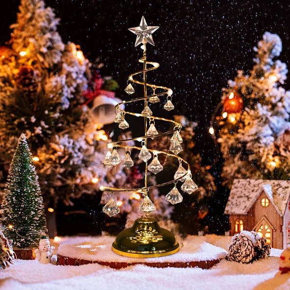 VIP KALİTE 20 CM METAL KRİSTAL SARKITLI YILBAŞI AĞACI GÜN IŞIĞI LED IŞIKLI NOEL AĞACI GOLD ÇAM AĞACI - Resim 2