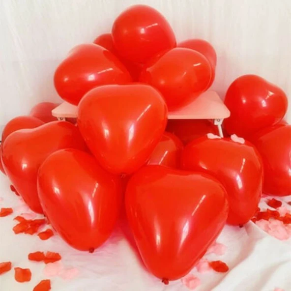 25 ADET KALPLİ BALON KIRMIZI KALPLİ BALON KIRMIZI BALON SEVGİLİLER GÜNÜNE ÖZEL KALPLİ KIRMIZI BALON - Resim 4
