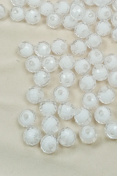 Dünya Boncuk İçten Boncuklu Bileklik Çanta Boncuğu 10 mm 50 gr Beyaz - BNC463 - 2