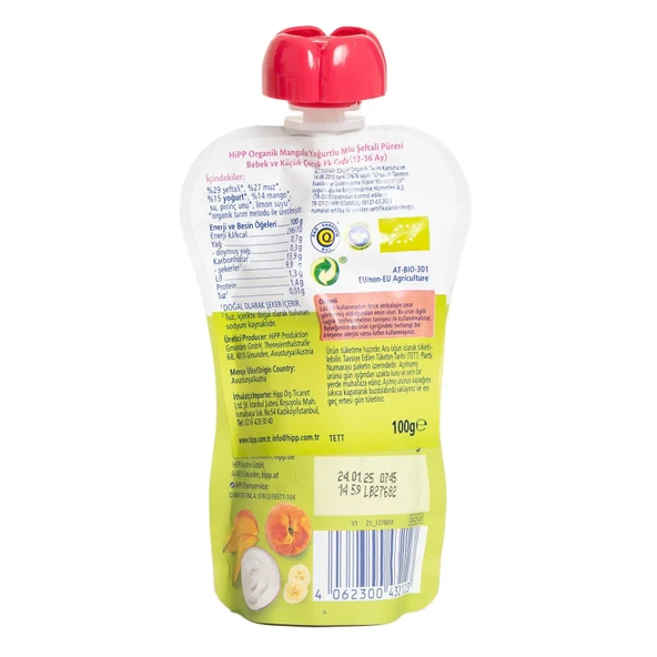 Organik Mangolu Yoğurtlu Muzlu Şeftali Püresi 100 Gr - Resim 3