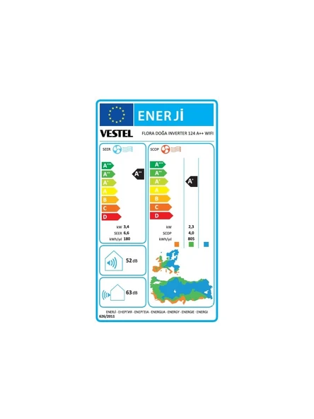 Vestel Flora Doğa Inverter 124 A++ WiFi 12000 BTU Duvar Tipi Klima - 4