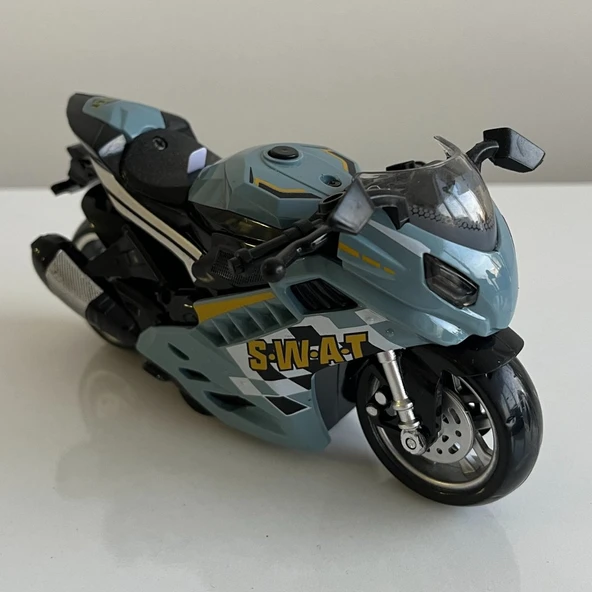 Oyuncak Motosiklet Şık Görünümlü Çek Bırak Işıklı ve Sesli Renkli 15 Cm - Mavi Su Dünyası - 10