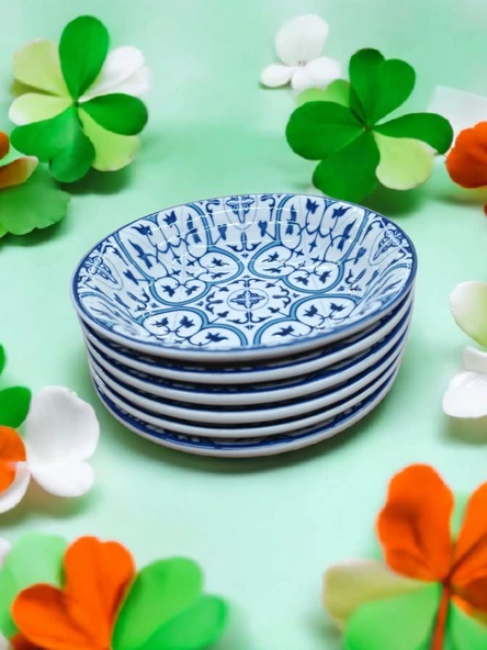 Evmutfak gural porselen blue serisi 6 adet ömürlük desen 17 cm çukur yemek tabak - 2