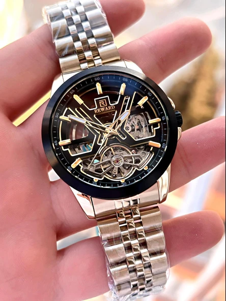 Reward Gold/Siyah Otomatik Mekanizma Çelik Kordon 5 Atm Suya Dayaknıklı Erkek Kol Saati ERW.146308 - Resim 3