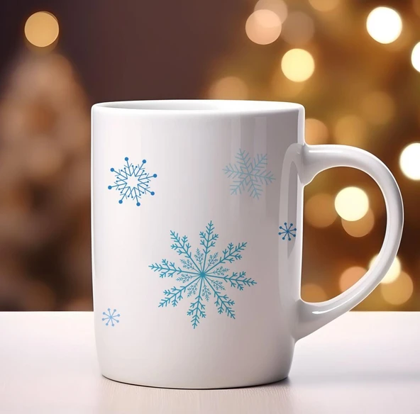 Mavi Kar Taneleri Temalı Sevimli Özel Tasarım Hediye Kupa