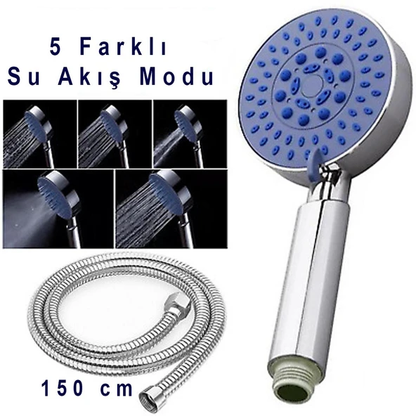 Rondo Mafsallı duş seti 5 fonksiyonlu su akış duş başlığı takımı el duş takımı paslanmaz krom - 2