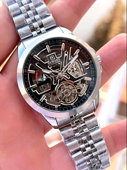 Reward Özel Tasarım Otomatik Mekanizma Çelik Kordon 5 Atm Suya Dayaknıklı Erkek Kol Saati ERW.146301 - Resim 3