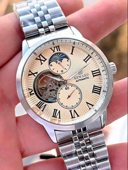 Reward Özel Tasarım Otomatik Mekanizma Çelik Kordon 5 Atm Suya Dayaknıklı Erkek Kol Saati ERW.146381 - Resim 3