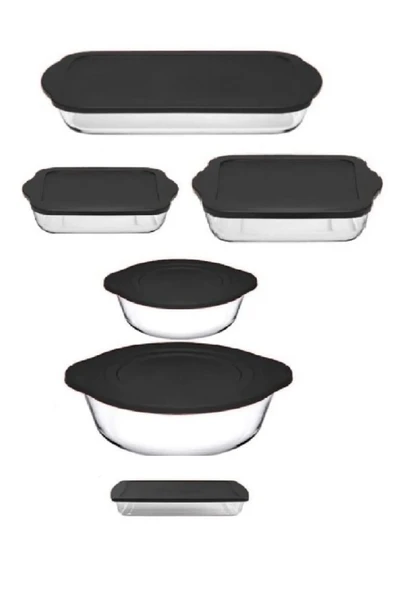 Paşabahçe kapaklı borcam seti - 6 parça borcam çeyiz seti kapaklı saklama seti antrasit gri ürün görseli 1