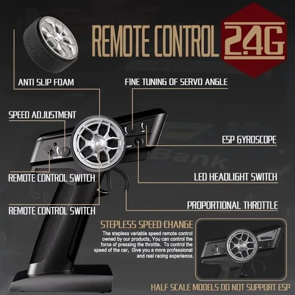 1:16 Hızlı Drift Şarjlı Spor Araba 4x4 RC Uzaktan kumandalı Yarış Aracı 40 Km/s Hızında Hediyelik Oyuncak - 3