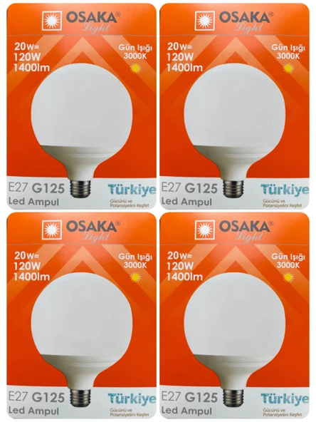 (4 Adet) 20W (120W) 3000K (Sarı Işık) E27 Duylu (Kalın Duy) Glop Led Ampul