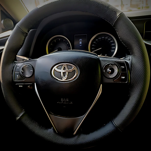 DİKİŞLİ DİREKSİYON KILIFI İTHAL SİYAH DERİ NOKTALI DERİ SİYAH DİKİŞLİ TOYOTA COROLLA İÇİN ürün görseli