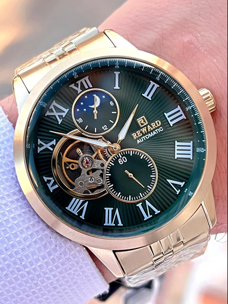 Reward Gold/Yeşil Otomatik Mekanizma Çelik Kordon 5 Atm Suya Dayaknıklı Erkek Kol Saati ERW.146388