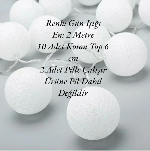 Brokoli Home Koton Top Dizeleri Ramazan Bayramı Işığı Süsü Günışığı Led Işık 2 Metre 10 Toplu Pilli Gün Işığı Rengi Led Büyük Toplu - 2