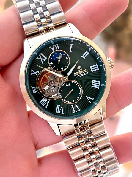 Reward Gold/Yeşil Otomatik Mekanizma Çelik Kordon 5 Atm Suya Dayaknıklı Erkek Kol Saati ERW.146388 - 3