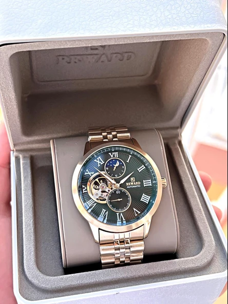 Reward Gold/Yeşil Otomatik Mekanizma Çelik Kordon 5 Atm Suya Dayaknıklı Erkek Kol Saati ERW.146388 - 6