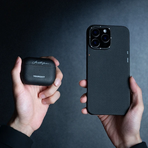 Apple Airpods Pro 2 Kılıf M-safe Şarj Özellikli Aramid Fiber Youngkit 1500D Kevlar Extreme Wing Serisi Kapak - Resim 8