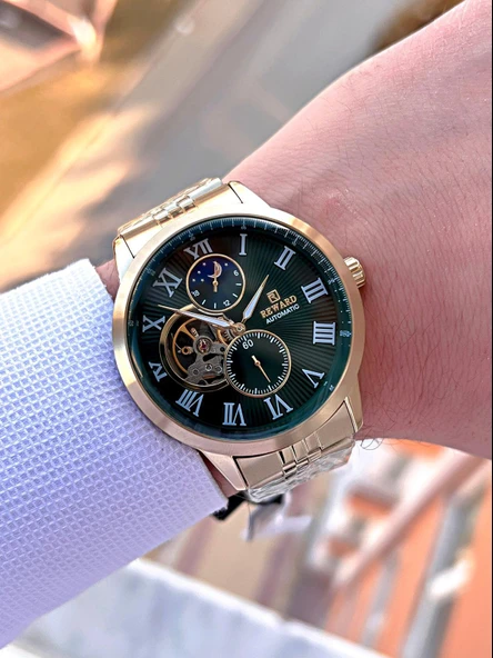 Reward Gold/Yeşil Otomatik Mekanizma Çelik Kordon 5 Atm Suya Dayaknıklı Erkek Kol Saati ERW.146388 - 2