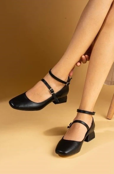 Seribo Çift Toka Detaylı Kısa Topuklu Kadın Babet Ayakkabı - Resim 4