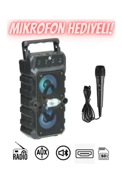 Bluetooth Hoparlör Rgb Işıklı Extra Bass Fm/Sd/Aux/Flaş Mikrofonlu Ses Bombası Speaker Müzik Çalar