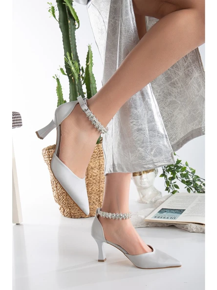 Seribo Bilek Taş Detaylı Arkası Açık Stiletto Kadın Topuklu Ayakkabı - 8