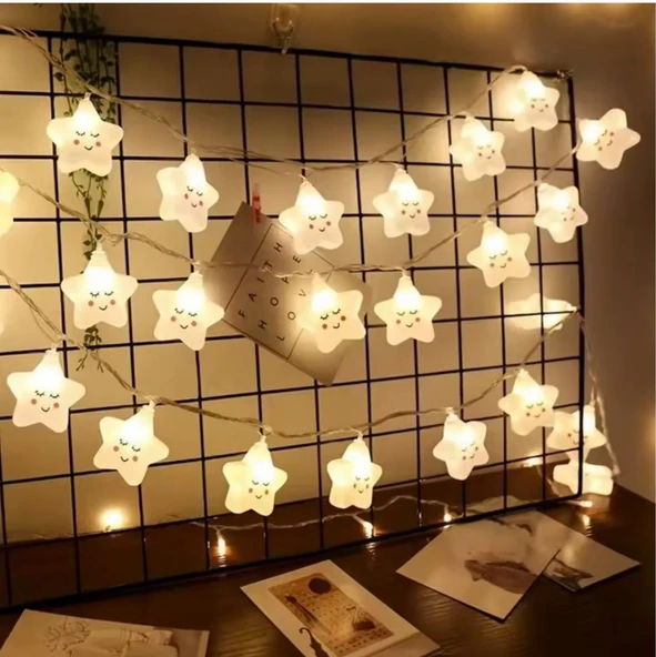 Brokoli Home Dekoratif Pilli Gülen Yüz Yıldız 10 Adet Yıldız Gün Işığı Led Dekoratif Süs Aydınlatma - 3