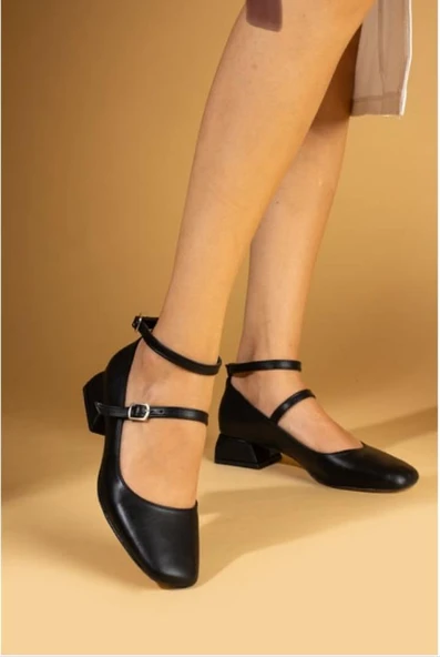 Seribo Çift Toka Detaylı Kısa Topuklu Kadın Babet Ayakkabı - Resim 6