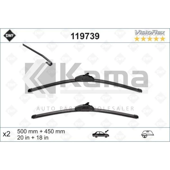 1272725U SİLECEK SÜPÜRGE TAKIMI (450MM/500MM) (MUZ TİPİ) OPEL ASTRA-G İTHAL ürün görseli