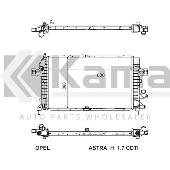 1300269 SU RADYATÖRÜ (600x366x27) OPEL ASTRA-H (Z1.3DT) 04- / ZAFIRA-B (1.7CDTI/1.9CDTI) 05- İTHAL