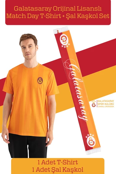 Galatasaray Orijinal Lisanslı Match Day T-Shirt + Şal Kaşkol Set Hediyelik Ahşap Kutulu - Resim 4