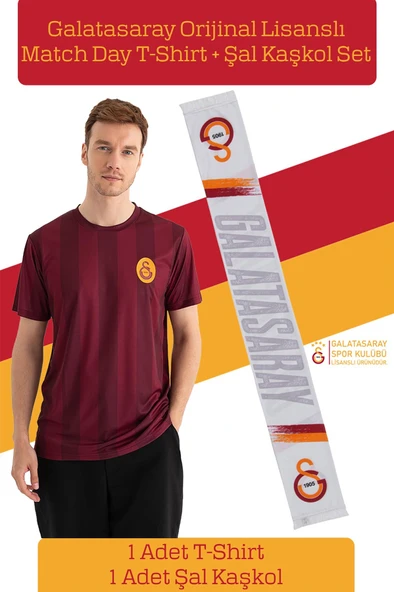Galatasaray Orijinal Lisanslı Match Day T-Shirt + Şal Kaşkol Set Hediyelik Ahşap Kutulu - Resim 10
