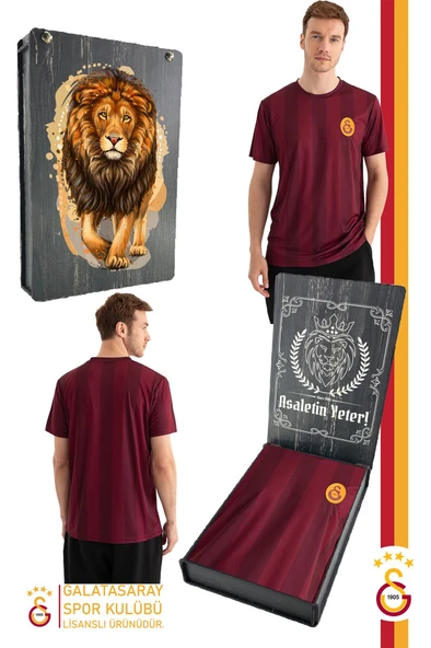 Galatasaray Orijinal Lisanslı Match Day T-Shirt Gs Aslan Baskılı Hediyelik Ahşap Kutulu - Resim 7