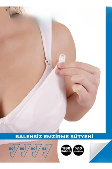 Kapbirtane Kadın Penye Balensiz Emzirme Likralı Sütyen 2013 - 2 Adet  Beyaz 95B - 5