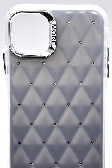 iPhone 15 Uyumlu Baklava Desenli Pırlanta Taşlı Sert Kapak Kılıf Beyaz - Resim 6