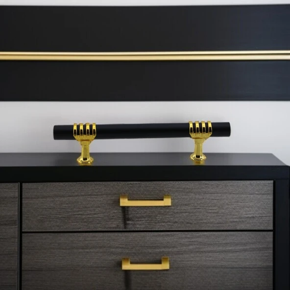 Eylül Mobilya Mutfak Dolabı Çekmece Dolap Kulpları Kapak Kulpu Kulbu Siyah Altın 96 mm Metal Kulp - Resim 4