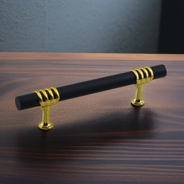 Eylül Mobilya Mutfak Dolabı Çekmece Dolap Kulpları Kapak Kulpu Kulbu Siyah Altın 96 mm Metal Kulp - Resim 3