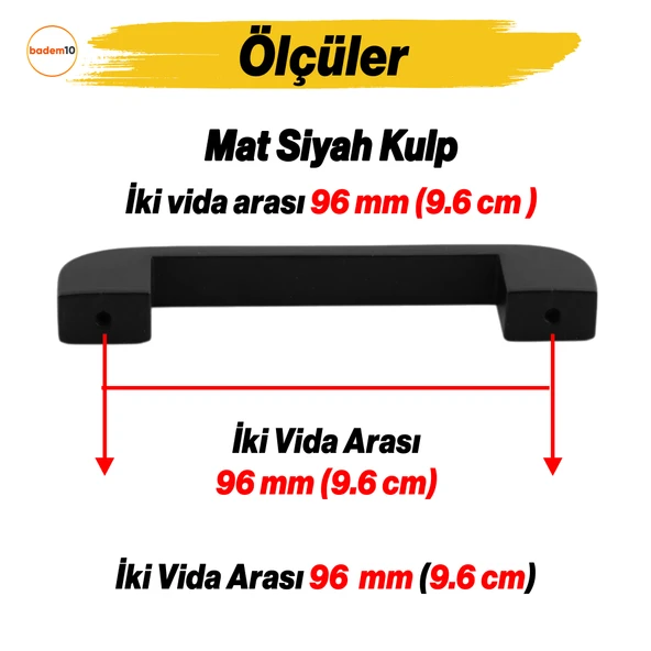 Zehra Kulp 96 mm Siyah Metal Mutfak Mobilya Çekmece Mutfak Dolap Dolabı Kulpları Kapak Kulbu 9.6 cm - 2