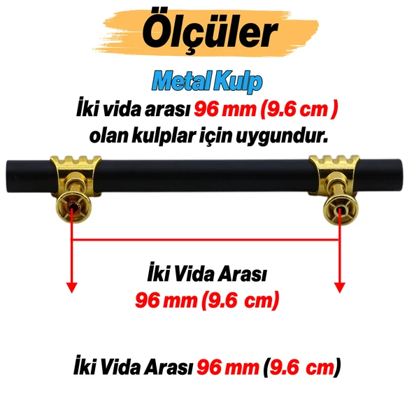 Eylül Mobilya Mutfak Dolabı Çekmece Dolap Kulpları Kapak Kulpu Kulbu Siyah Altın 96 mm Metal Kulp - Resim 2