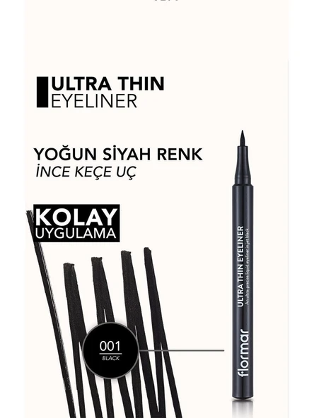 Flormar Ultra Ince Uçlu Eyeliner (SİYAH) - Ultra Thin Eyeliner - 001 Black - 3