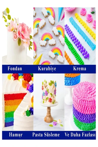 Renkli Gıda Boyası Sıvı 50 ml 6 Adet Su Bazlı Likit Renkli Sıvı Gıda Boyası Pasta Hamur Boyası Kek Fonda Yüksek Konsantr - Resim 2