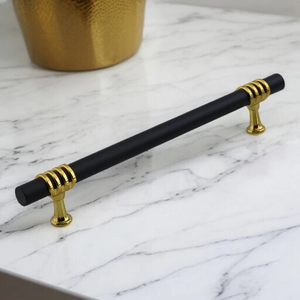Eylül Mobilya Mutfak Dolabı Çekmece Dolap Kulpları Kapak Kulpu Kulbu Siyah Altın 160 mm Metal Kulp - 6