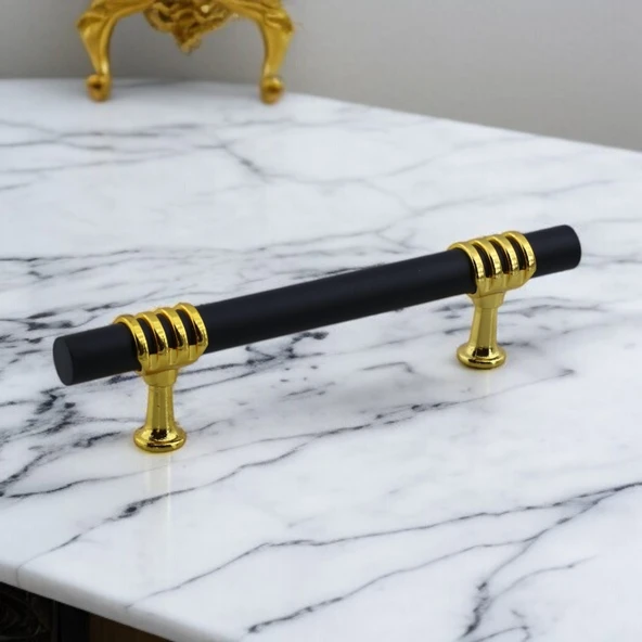 Eylül Mobilya Mutfak Dolabı Çekmece Dolap Kulpları Kapak Kulpu Kulbu Siyah Altın 128 mm Metal Kulp - Resim 4