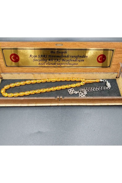 Şeffaf Simli Turuncu Kapsül Kesim Alpaka Püskül Kehribar Tespih - 5