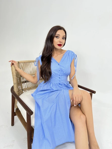 Lucky Life Kadın ELBİSE-DALLAS ÇİZGİLİ - Resim 4