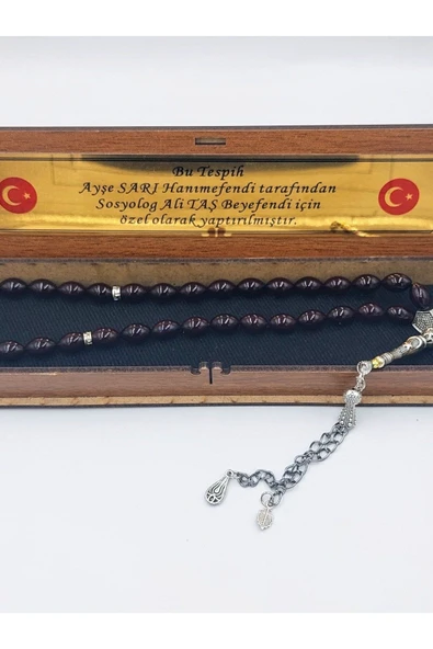 Siyah-mavi Alpaka Püsküllü Arpa Kesim Ateş Kehribar Tespih - 4