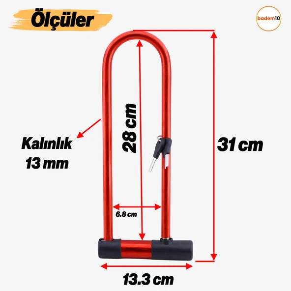 Kilit Direksiyon Motosiklet Bisiklet Kilidi Motorsiklet Halat Zincir Çelik Hırsız Güvenlik 31 cm - 3