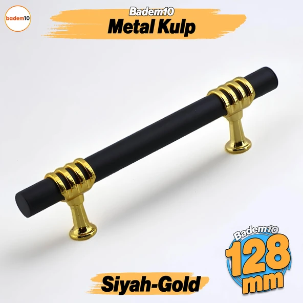 Eylül Mobilya Mutfak Dolabı Çekmece Dolap Kulpları Kapak Kulpu Kulbu Siyah Altın 128 mm Metal Kulp