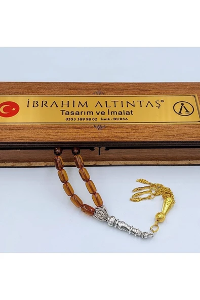 Sarı Bilek Boy Alpaka Püsküllü Ateş Kehribar Tespih - 5