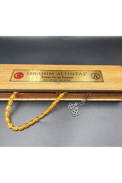 Şeffaf Simli Turuncu Kapsül Kesim Alpaka Püskül Kehribar Tespih - 2