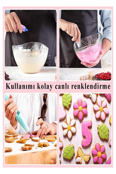 Renkli Gıda Boyası Sıvı 50 ml 6 Adet Su Bazlı Likit Renkli Sıvı Gıda Boyası Pasta Hamur Boyası Kek Fonda Yüksek Konsantr - Resim 3